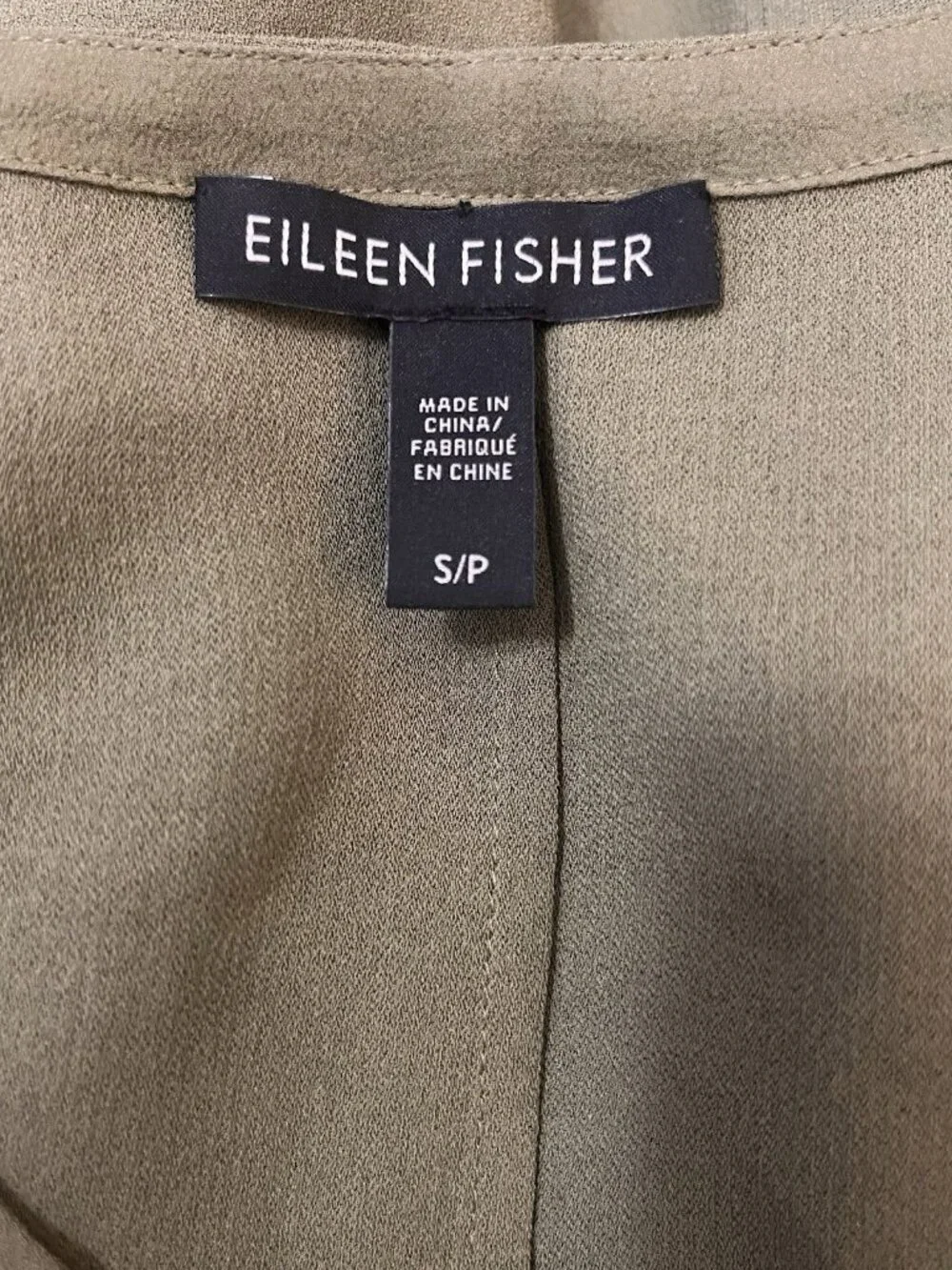 EILEEN FISHER Silk Georgette Crepe green Vneck Tunic Sz S Pockets Dolman Cap - Picture 7 of 8